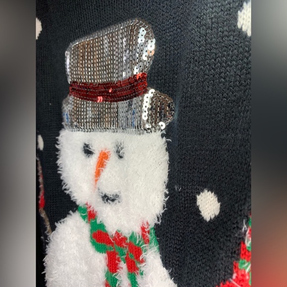 Snowman Ugly Christmas Sweater Black Size S Fuzzy Bling Bright Fun Snowflakes - Picture 2 of 4